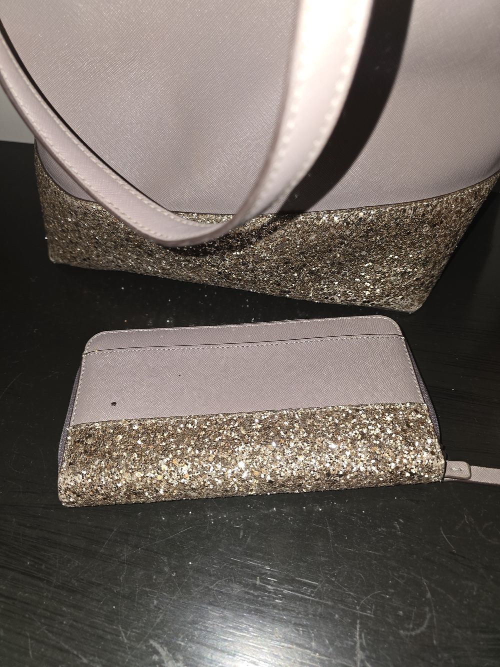 Kate Spade Greta Court Glitter Penny Tote in a gray Saffiano leather - Picture 4 of 7